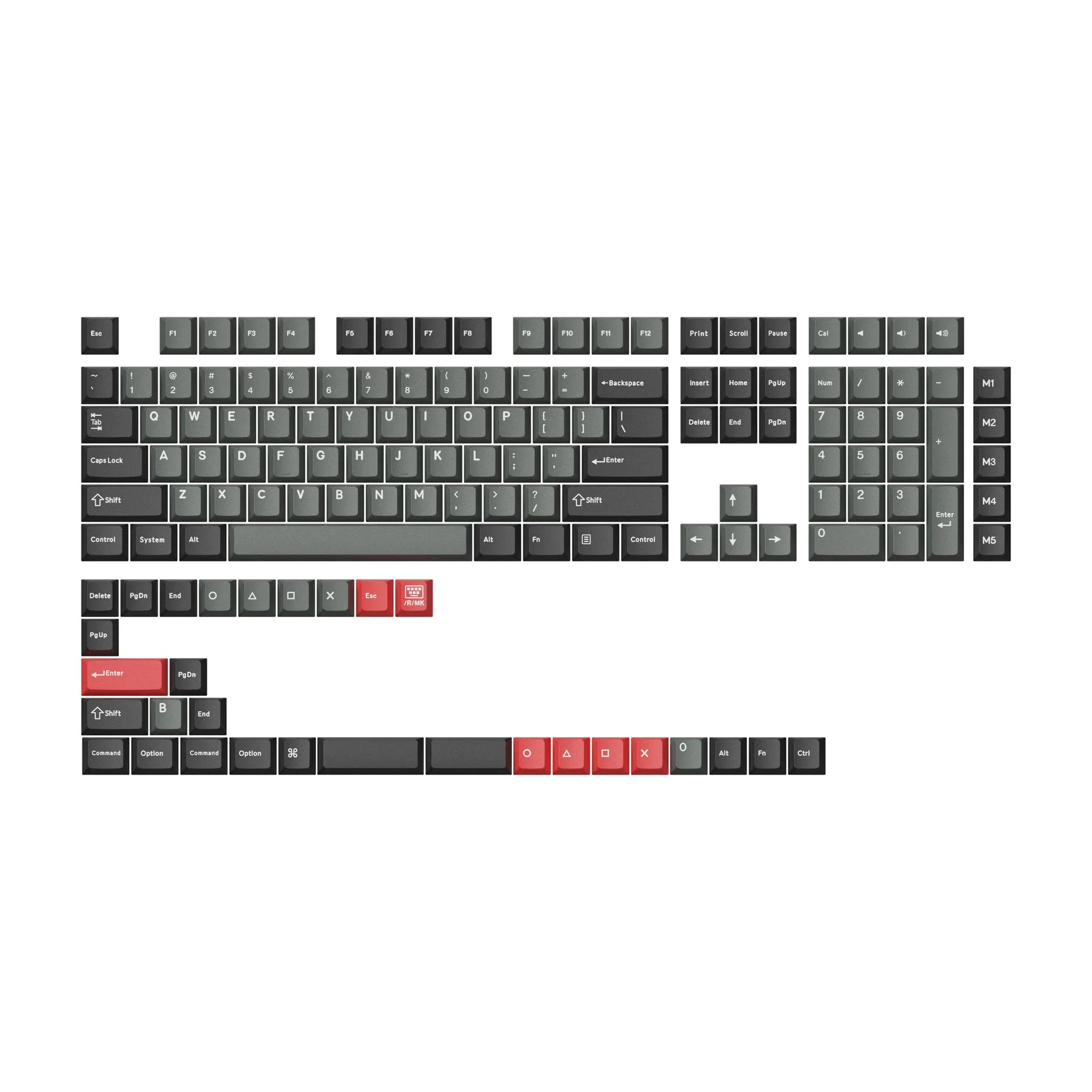 Cherry Profile Double-Shot PBT Full Set Keycaps - Dolch Red, Gray White Mint, Blue Black Yellow - Image 2