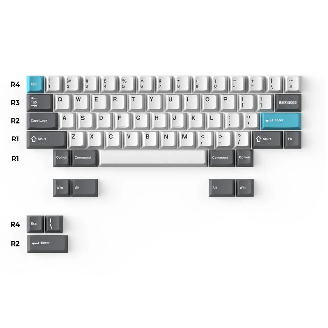 Cherry Profile Double-Shot PBT Full Set Keycaps - Grey, White, and Blue - Image 4
