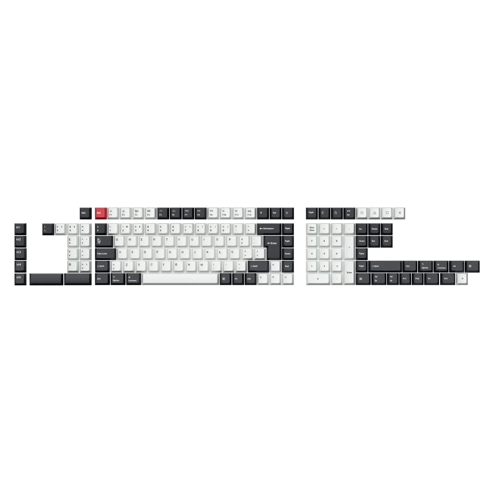 ISO Layout Cherry Profile Dye-Sub PBT Full Keycap Set - Black and White - Image 12