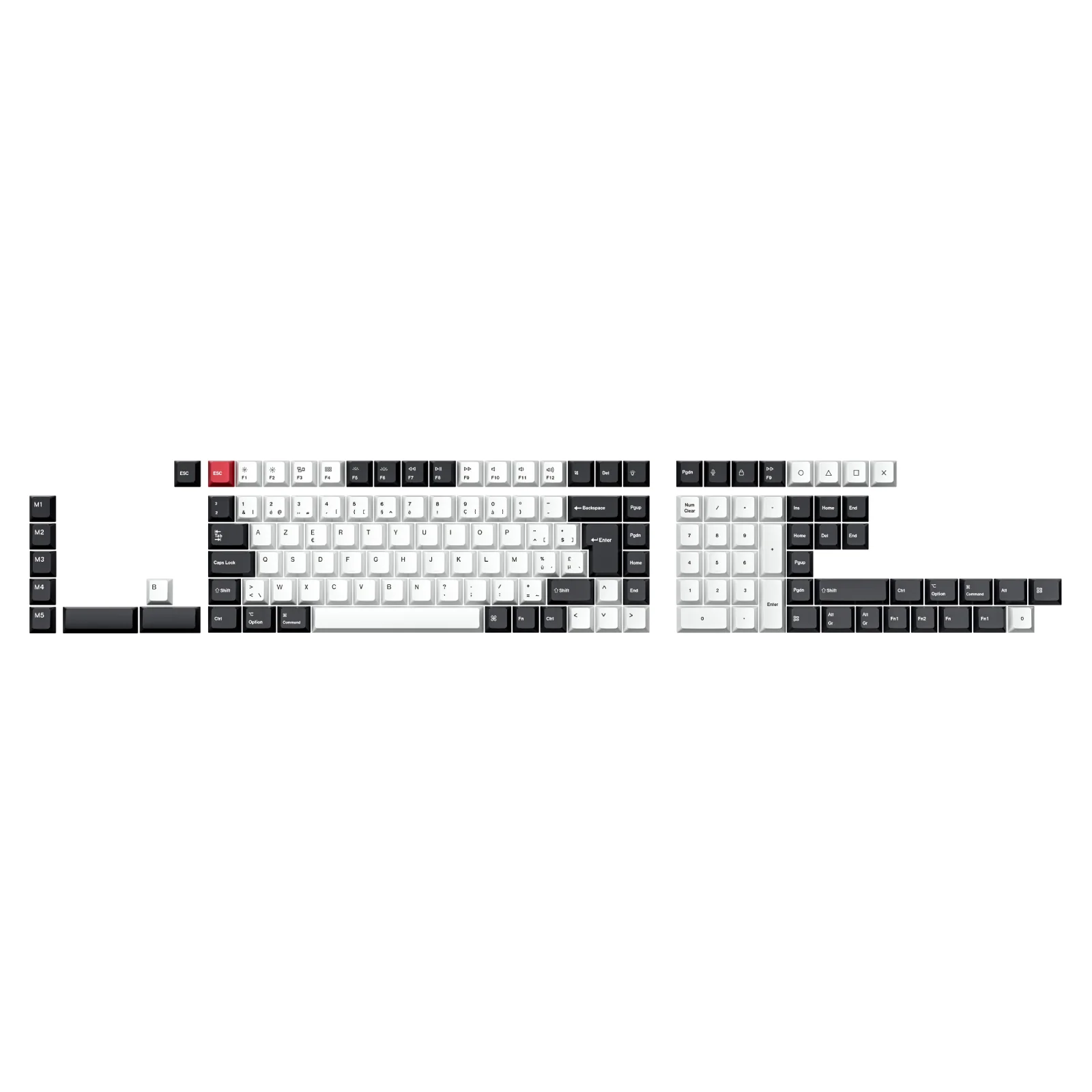 ISO Layout Cherry Profile Dye-Sub PBT Full Keycap Set - Black and White - Image 7