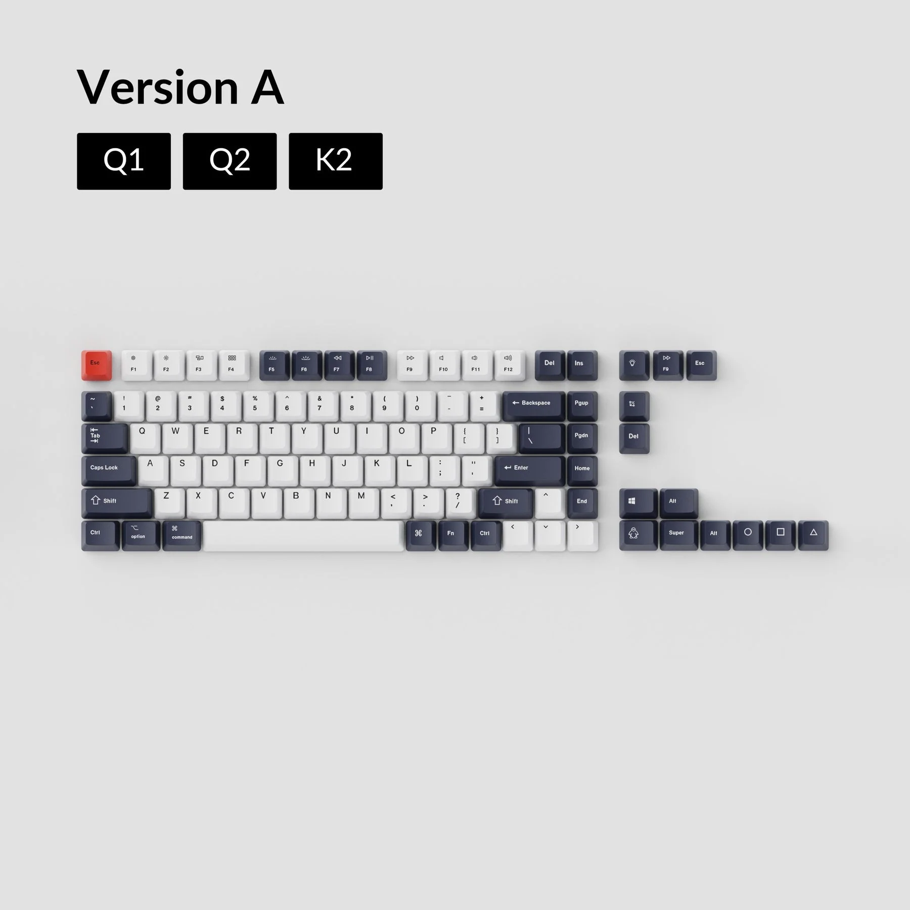 OEM Dye-Sub PBT Keycap Set - Bluish Black And White - Image 2