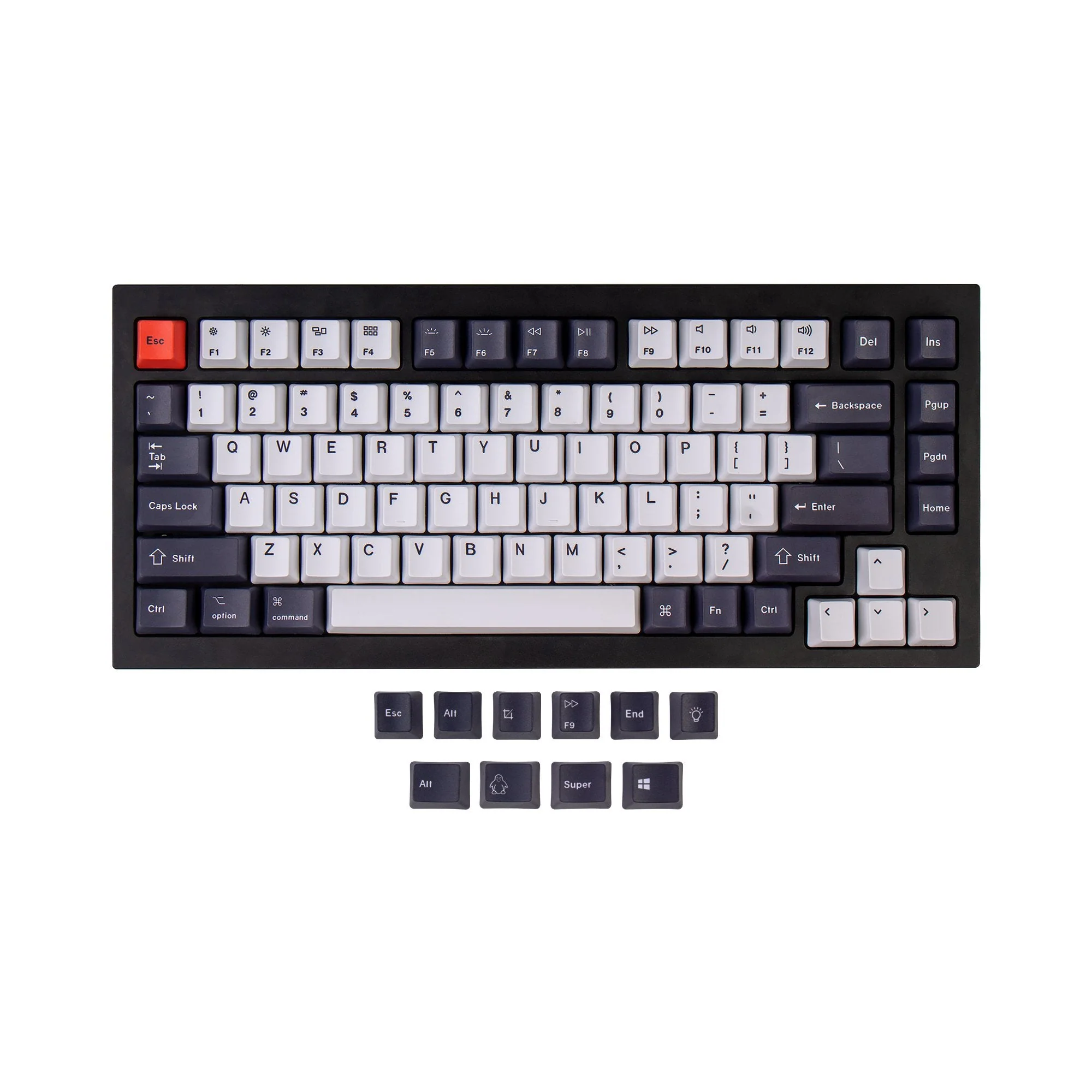 OEM Dye-Sub PBT Keycap Set - Bluish Black And White - Image 3